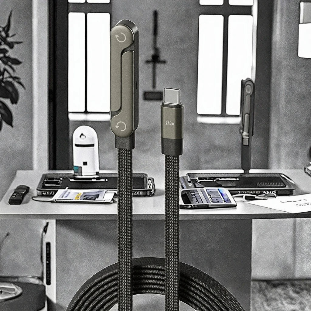 VoltFlex 240W Rotating Fast‑Charge Cable with Stand